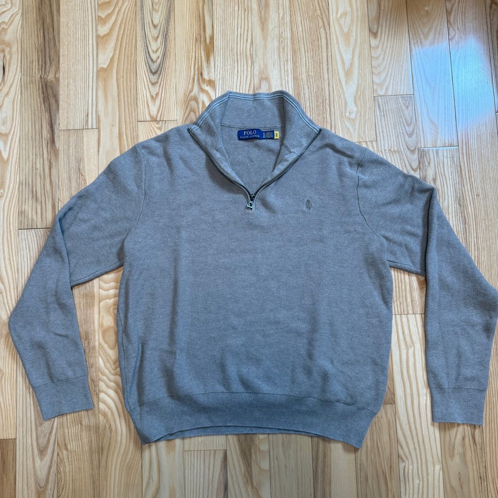 Polo Ralph Lauren Quarter Zip Pullover Men's XL Oatmeal Heather Cotton Sweater